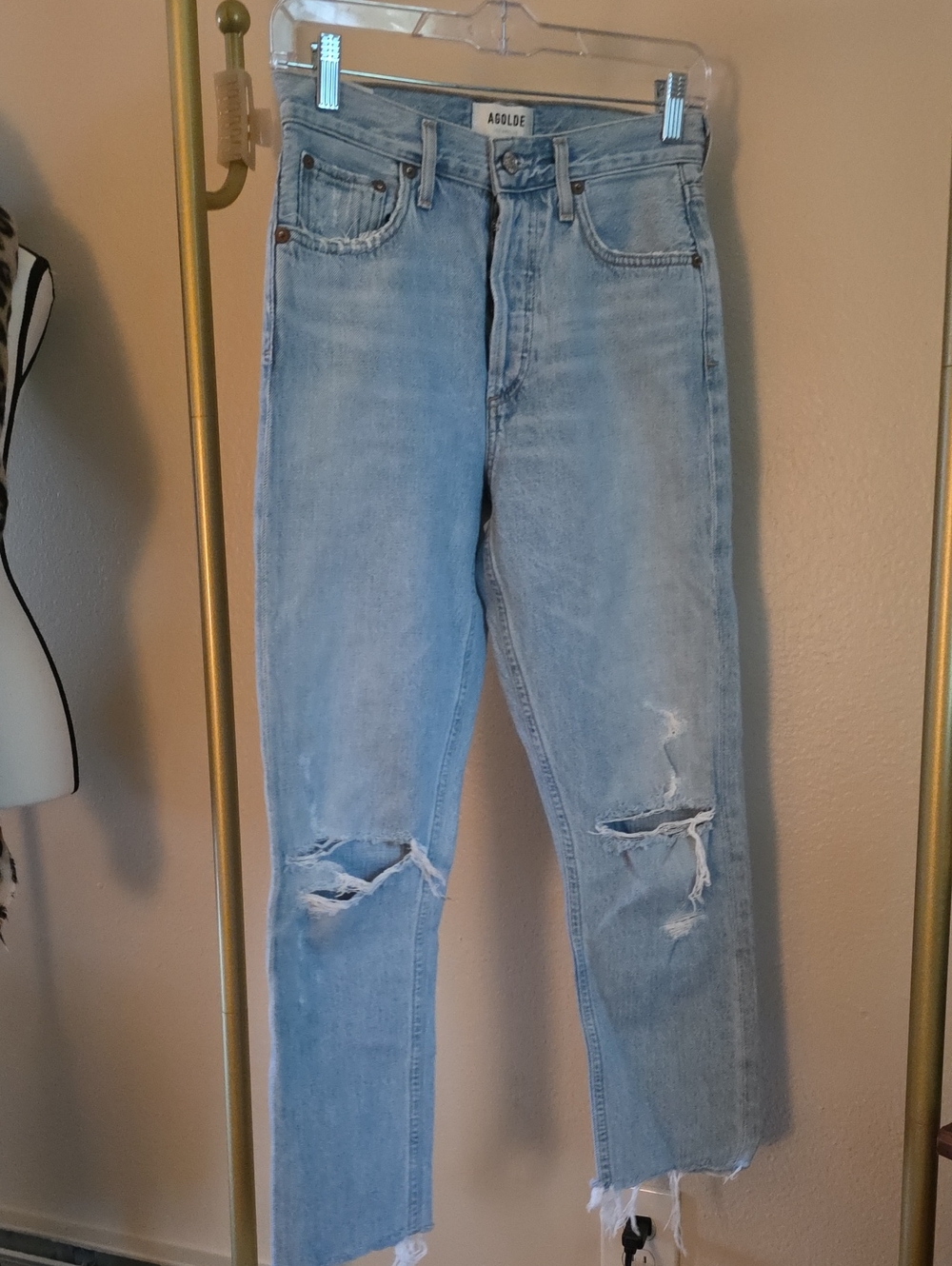 Agolde Womens Riley High Rise Straight Crop Distressed Jeans 24 Blue Light Wash